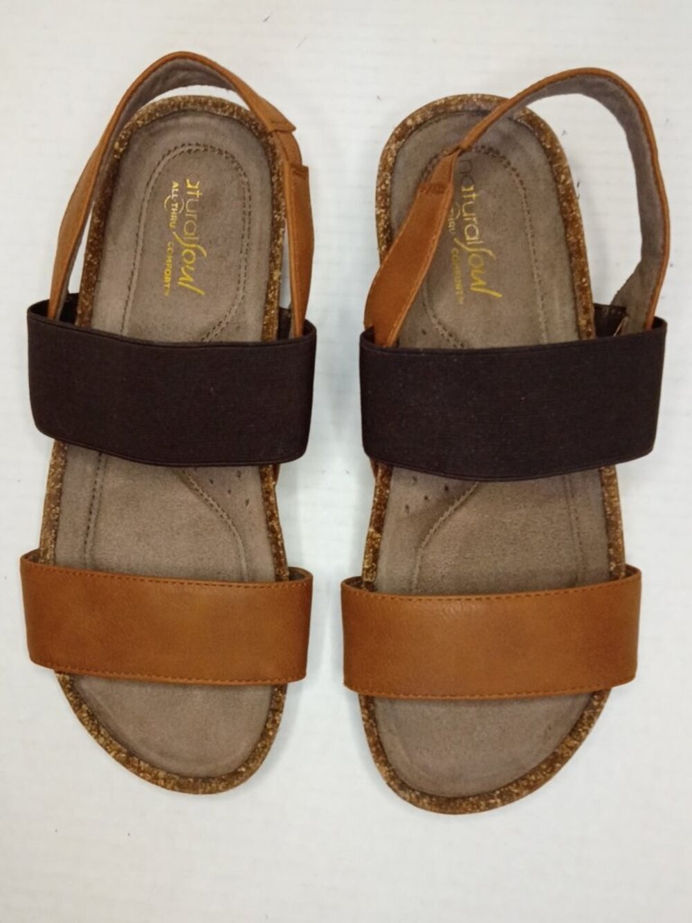 Natural Soul by Naturalizer Kemp Tan Brown Slingback Wedge Sandals Women’s 7.5
